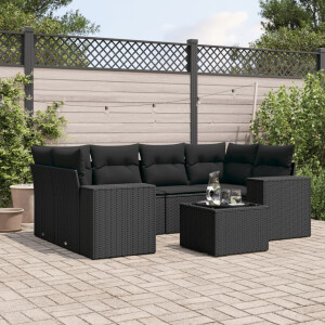 vidaXL 7-delige Loungeset met kussens poly rattan zwart
