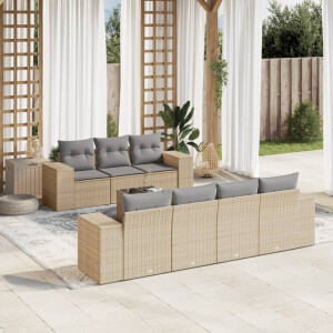 vidaXL 8-delige Loungeset met kussens poly rattan beige