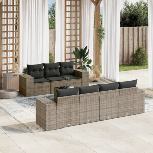 vidaXL 8-delige Loungeset met kussens poly rattan grijs