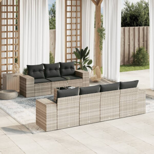 vidaXL 8-delige Loungeset met kussens poly rattan lichtgrijs