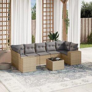 vidaXL 8-delige Loungeset met kussens poly rattan beige