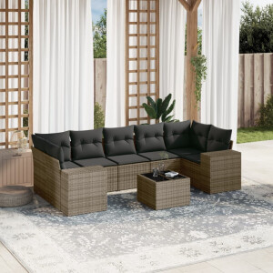 vidaXL 8-delige Loungeset met kussens poly rattan grijs