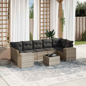 vidaXL 8-delige Loungeset met kussens poly rattan lichtgrijs