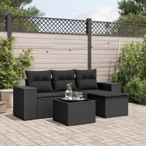 vidaXL 5-delige Loungeset met kussens poly rattan zwart