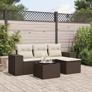 vidaXL 5-delige Loungeset met kussens poly rattan bruin
