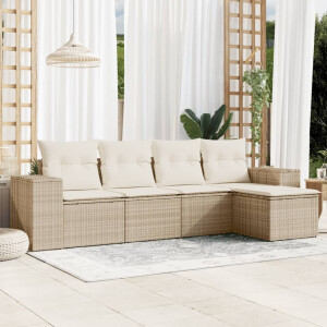 vidaXL 5-delige Loungeset met kussens poly rattan beige
