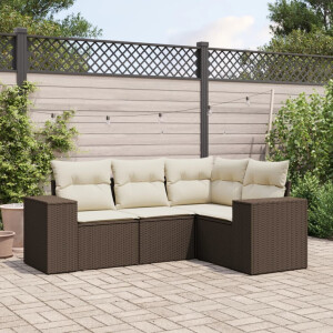 vidaXL 4-delige Loungeset met kussens poly rattan bruin