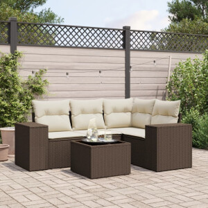 vidaXL 5-delige Loungeset met kussens poly rattan bruin