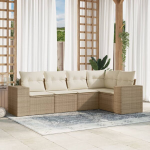 vidaXL 5-delige Loungeset met kussens poly rattan beige