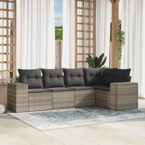 vidaXL 5-delige Loungeset met kussens poly rattan lichtgrijs