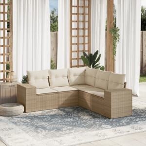 vidaXL 5-delige Loungeset met kussens poly rattan beige