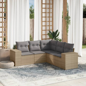 vidaXL 5-delige Loungeset met kussens poly rattan beige
