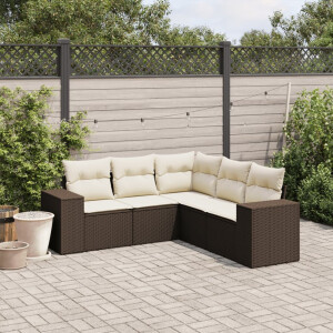 vidaXL 5-delige Loungeset met kussens poly rattan bruin