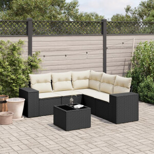 vidaXL 6-delige Loungeset met kussens poly rattan zwart