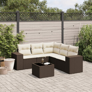 vidaXL 6-delige Loungeset met kussens poly rattan bruin