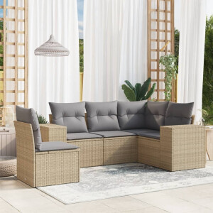 vidaXL 5-delige Loungeset met kussens poly rattan beige