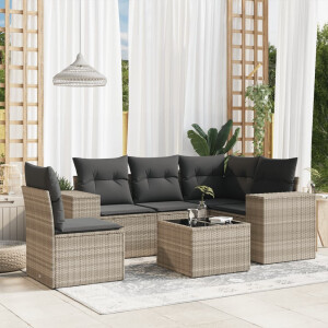vidaXL 6-delige Loungeset met kussens poly rattan lichtgrijs