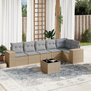 vidaXL 7-delige Loungeset met kussens poly rattan beige