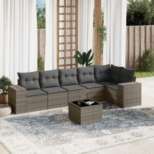 vidaXL 7-delige Loungeset met kussens poly rattan grijs