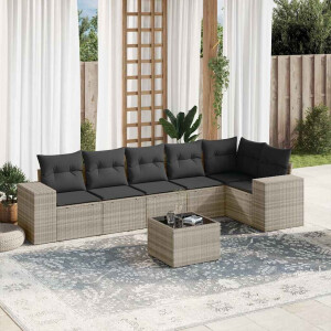 vidaXL 7-delige Loungeset met kussens poly rattan lichtgrijs