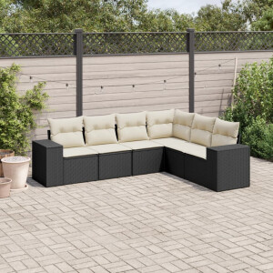 vidaXL 6-delige Loungeset met kussens poly rattan zwart