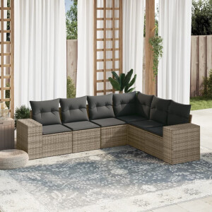 vidaXL 6-delige Loungeset met kussens poly rattan grijs