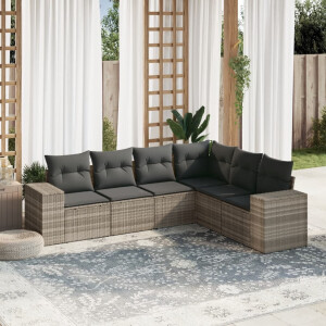 vidaXL 6-delige Loungeset met kussens poly rattan lichtgrijs