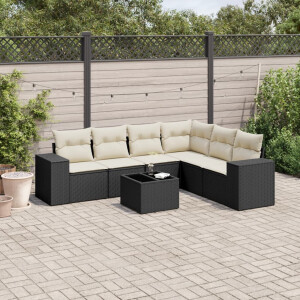vidaXL 7-delige Loungeset met kussens poly rattan zwart