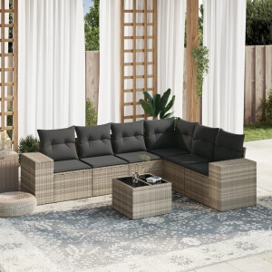 vidaXL 7-delige Loungeset met kussens poly rattan lichtgrijs