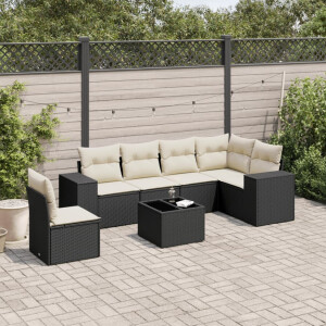 vidaXL 7-delige Loungeset met kussens poly rattan zwart
