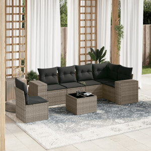 vidaXL 7-delige Loungeset met kussens poly rattan grijs