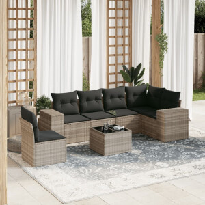 vidaXL 7-delige Loungeset met kussens poly rattan lichtgrijs