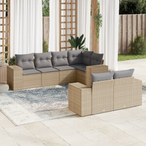 vidaXL 7-delige Loungeset met kussens poly rattan beige