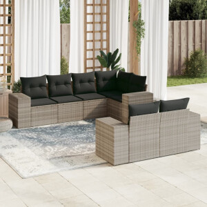 vidaXL 7-delige Loungeset met kussens poly rattan lichtgrijs