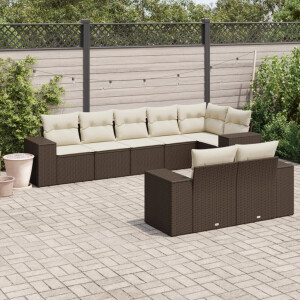 vidaXL 8-delige Loungeset met kussens poly rattan bruin