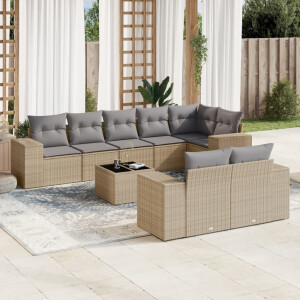 vidaXL 9-delige Loungeset met kussens poly rattan beige