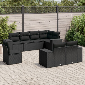 vidaXL 8-delige Loungeset met kussens poly rattan zwart