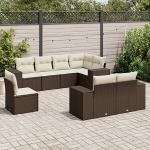 vidaXL 8-delige Loungeset met kussens poly rattan bruin