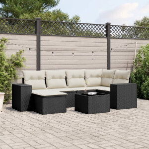 vidaXL 7-delige Loungeset met kussens poly rattan zwart