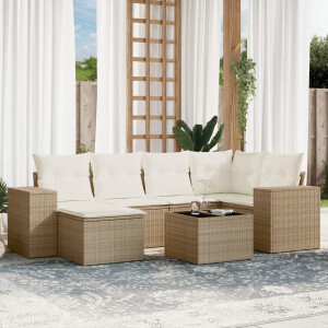 vidaXL 7-delige Loungeset met kussens poly rattan beige