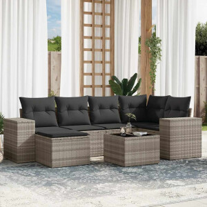 vidaXL 7-delige Loungeset met kussens poly rattan lichtgrijs