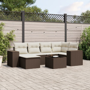 vidaXL 7-delige Loungeset met kussens poly rattan bruin