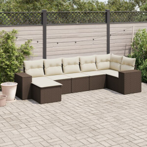 vidaXL 7-delige Loungeset met kussens poly rattan bruin