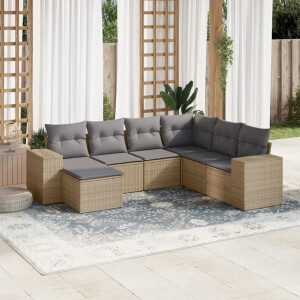 vidaXL 7-delige Loungeset met kussens poly rattan beige