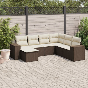 vidaXL 7-delige Loungeset met kussens poly rattan bruin