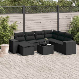vidaXL 8-delige Loungeset met kussens poly rattan zwart