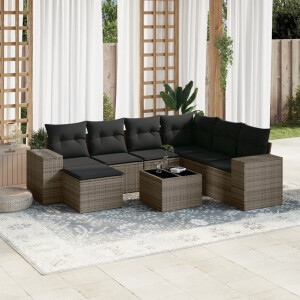 vidaXL 8-delige Loungeset met kussens poly rattan grijs