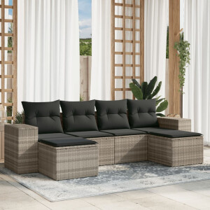 vidaXL 6-delige Loungeset met kussens poly rattan lichtgrijs