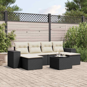 vidaXL 7-delige Loungeset met kussens poly rattan zwart