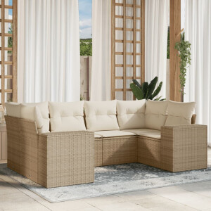 vidaXL 6-delige Loungeset met kussens poly rattan beige